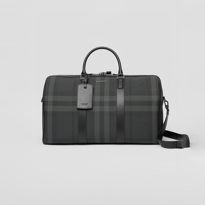 burberry charcoal check large duffle bag